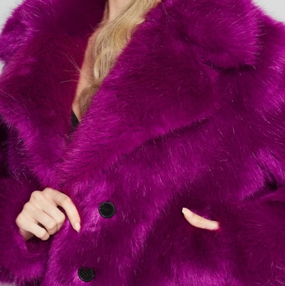 GUESS Marciano Purple Faux Fur Jacket - Picture 3 of 14